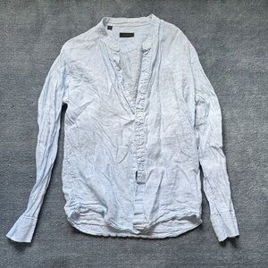 Saks Fifth Avenue Light Blue Band-Collar Button-Front Shirt